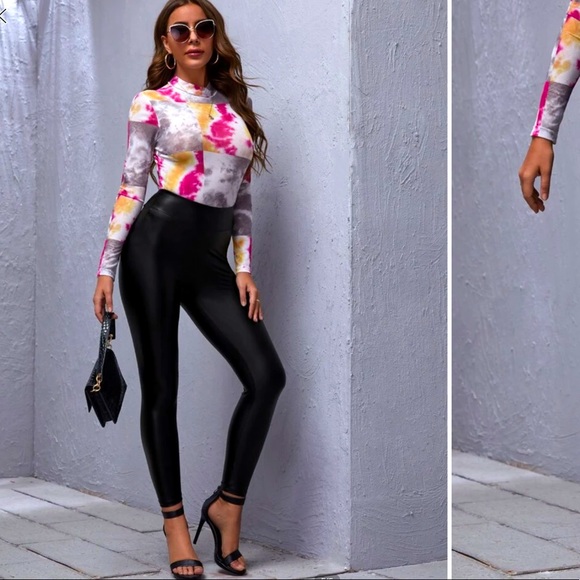 Faux Patent Leather High Waisted Leggings - Picture 5 of 8